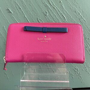 Kate Spade Pink Leather Wallet with Black Bow